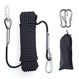 Outdoor-Kletterseil, 12 mm Durchmesser, 10 m, 20 m, statisches Kletterseil, Baumkletterseil, Abseilseil, Fluchtseil, Nylonseil, Eiskletterausrüstung, Feuerrettung, Fallschirmseil mit 2 Stahlhaken