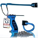 Oramics Steinschleuder Slingshot Set - 1x Portable Zwille Sportschleuder mit integriertem Munition Spender 1x Ersatzgummi 100x 6mm Kugel und 1x eBook zur Handhabung (Blau)