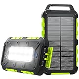 Solar Powerbank 10000mAh PD 15W Tragbares powerbank solar USB C Outdoor Wasserdichtes Externer Akku mit LED-Licht und 3 Ausgängen Solar Ladegerät für Smartphones Tablets Camping und mehr Grün