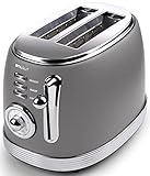 StilGut Retro 2-Scheiben-Toaster (Kurzschlitz), 6 Bräunungsstufen, Auftaufunktion, Aufwärmfunktion, Krümelschublade - Grau