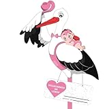 Storch Geburt für Draussen,Klapperstorch Zur Geburt Draußen,Welcome Baby,Holzstorch Zur Geburt,Baby Storch Mädchen,Baby Storch Geburt,Storch und Baby,Holzstab+ Namensschild Grußkarte