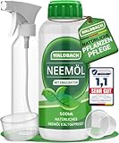 WALDBACH® Neemöl mit Emulgator [500ml] - Natürliches Neemöl für Pflanzen mit Sprühflasche und Messbecher - 50 Liter sprühfertige Mischung - Effektive Pflanzenpflege für Garten- & Zimmerpflanzen