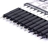 YISAN 12 Fineliner Stifte Set, Schwarz Filzstiften,Tuschestift Pigment Liner Set, Wasserfest, Stifte für Künstler, Illustration, Skizzen, Technisches Zeichnen, 902195