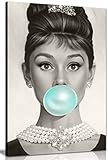 Audrey Hepburn Kunstdruck Leinwanddruck Bubblegum Blau, blau, A0 91x61cm (36x24in)