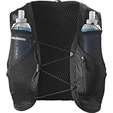 Salomon Active Skin 8 Unisex Hydrationsweste Trail running Wandern MTB mit Hydrationsflaschen, Einfache Flüssigkeitszufuhr, Präzise Passform, Optimierte Verstaumöglichkeiten, Schwarz, M