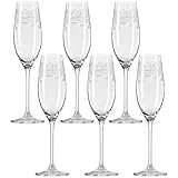 Leonardo Chateau Sekt-Gläser 6er Set, spülmaschinenfeste Prosecco-Gläser, Sekt-Kelch mit gezogenem Stiel, Sekt-Glas mit Gravur, 200 ml, 035302