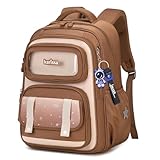 Amythe Schulranzen Jungen, Ergonomisch Rucksack Schule Kinder Schultasche mit Reflektierend, Schulrucksack Grundschule aus Oxford-Stoff für Junge 1-4. Klasse, 22 Liter, Braun