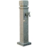 Vertikale Wasserzapfsäule Garten, Wassersäule mit Doppelauslaufhahn, Wassersäule Garten mit Exquisitem Reliefmuster(113cm/44in)