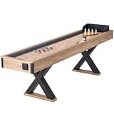 VEVOR Shuffleboard-Tisch, 9 Fuß Shuffleboard für Familienspielzimmer, 2-in-1 Shuffleboard- und Bowling-Kombispielset, mit kratzfestem Spielfeld, Beinen, 8 Pucks, Bowlingset, Wachs und Tischbürste