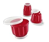 Küchenprofi Puddingförmchen , 6-er Set , Spülmaschinenfester Kunststoff , Rote Puddingformen zum Stürzen mit Deckel , Geeignet für Pudding, Götterspeise und Panacotta