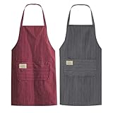 Mokaskaidj 2 Stück Schürze, Verstellbare Küchenschürze, Kochschürze mit Taschen, Baumwolle Leinen Kochschürze Damen, Maschinenwaschbar Farbecht Schürze für Männer Damen Küche Restaurant Café