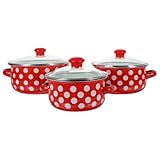 OSALADI Emailliertes Kleiner Suppentopf Satz mit Doppelgriffen Kleiner Vintage Kochtopf Hitzebeständig Kompakt für Küche Büro und Studentenwohnheim 12 14 16cm