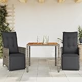 ZEYUAN 3-TLG. Garten-Bistro-Set mit Kissen Grau Poly Rattan, Gartenset Tisch Und Stühle, Balkon Möbel Für Kleinen Balkon, Terrassenmöbel, Balkonset, Balkonmöbel, Möbelsets - 3276885