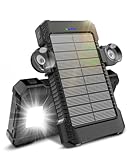 Solar Powerbank 26800 mAh mit Saugnapfhalterung, Solar Ladegerät Externe Akkus 3 USB Anschlüsse mit Taschenlampen Dauerlicht/SOS/Stroboskop wasserdichte Outdoor Powerbank für Handy(Black)