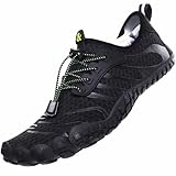 Wasserschuhe Badeschuhe Damen Herren Strandschuhe Schnell Trocknend Drainagelöcher Strand Schwimmschuhe Meeresschuh Surfschuhe Poolschuhe Unisex Barfußschuhe für Kajakfahren Fitnessstudio Schwarz EU44