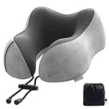 Nackenkissen Flugzeug, Reisekissen Auto Travel Pillow aus Memory Foam mit samtweichem Bezug, Nackenhörnchen Erwachsene für Reisen, Camping, Büro und Haus (Hellgrau)