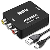 Jewan RCA auf HDMI Konverter, AV auf HDMI Adapter, 1080P RCA Composite CVBS Video Audio Konverter mit USB-Netzkabel für PS2/SNES/VHS/Xbox/PS4/TV/VCR/DVD/Wii/Unterstützt PAL/NTSC