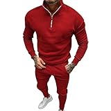 Herren Trainingsanzug Set Burgunderrot Sweater und Jogger Half Zip Slim Fit Weicher bequemer Stoff Elastischer Bund Stilvolle Sportbekleidung für jeden Tag, rot, X-Large