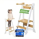 Lernturm Montessori Platzsparend und höhenverstellbar aus Bambus mit Kippschutz & Anti-Rutsch-Trittfläche für Kinder ab 1 Jahr (Klappbar) Learning Tower, Tritthocker, Schemel für Kinder