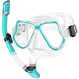 QcoQce Schnorchelset Erwachsene, Professionelle Taucherbrille Erwachsene und Trockenschnorchel, Schnorchelmaske aus Gehärtetem Glas, Schwimmmaske und Tauchmaske