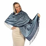 PashminaShine-Schal-Weich Wie Kaschmir Und leicht wie Seide-Mit Paisley motiv-Pashmina-Schal Damen-Schal Herren-200 * 70 cm-Schal Winter-Jaquard-Wrap-Schals und Tücher (Jeans Blue)