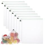 TIESOME 8 Stück Obst Gemüse Netztasche, Wiederverwendbar Transparente Netzbeutel mit Kordelzug Produce Mesh Bags für Lebensmittel, Gemüse, Obst, Haushalt, Spielzeug, Kleinteile