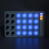 MIDI-Controller, Kabelloser -MIDI-Pad-Controller, Hintergrundbeleuchteter MIDI-Drum-Pad-Controller, Tragbar, Wiederaufladbar mit 16 Anschlagdynamischen RGB-Pads. 8 Sätze um 360°