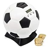 MOMMED Digital Counting spardose mit zähler, Fußball Sparschwein groß für Kinder, Früherziehung mit automatischem LCD-Display, Balck, Weiß