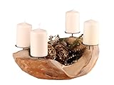 Ambientehome Adventskranz Adventsschale Teak rund circa 20 - 25 cm Wurzelschale Wurzelholz Holzschale Teakschale Dekoschale, Braun