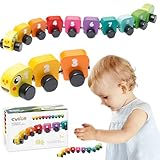 CUBIKA 15399 - Holzspielzeug Regenbogenraupe mit Magneten, Bedruckt mit den Zahlen 1-10, Kinderspielzeug ab 3 Jahren