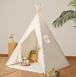 Wilwolfer Tipi Zelt für Kinder 100% Baumwolle kinderzelt Indoor mit Tragetasche Spielzelt für Mädchen & Jungen, Tippi Kinderzelt Spielzeug