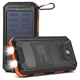 Solar Powerbank 20000mAh, Outdoor Wasserfester Externer Akku mit 2 Outputs und LED Taschenlampe, Tragbares Solar Ladegeräte für Outdoor Camping, Wandern, Kompatibel mit Smartphones Tablets