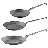 Tornwald-Schmiede Schmiedepfanne: 3er-Set kaltgeschmiedete Bratpfannen, Rauten-Prägung, Ø 20, 24 & 28 cm (Handgeschmiedete Pfanne, Schmiedeeisen-Pfannen, Schmiedeeiserne)