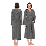 NAUSHA.HOME Luxuriöser Bademantel mit Kapuze, für Herren und Damen, 100 % Baumwolle, Frottee, Schalkragen, perfekt für Hotel und Spa, weicher und stilvoller Bademantel, grau, M