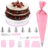 14 Torten Zubehör Set, Tortenplatte Drehbar, Torten Drehteller Tortenplatte, Tortenständer Tortenset, Tortendrehteller, Drehbarer Kuchen Drehteller, mit Cake Spritztüllen Spritzbeutel, Kuchenschaber