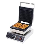 Waffeleisen für belgische Waffeln mit Antihaftbeschichtung, 2000W Waffelautomat Zwei Waffeln Gleichzeitig, 0-5min Zeiteinstellung, 50-300℃ Temperatur-Einstellung