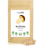 myvial® Bio Shiitake Pilz Kapseln 120 Stück hochdosiert vegan ohne Zusätze plastikfrei verpackt - 60 Tage Vorrat mit 500mg pro Kapsel - Vitalpilze Lentinule Edodes