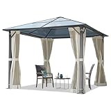 TOOLPORT Gartenpavillon 3x3 m Polycarbonat Dach ca. 6 mm - Hardtop Pavillon mit 4 Seitenteilen und Moskitonetzen in crème