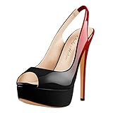 Only maker Damen Peeptoes Slingback Sandalen Stiletto Sandaletten High Heels Plateau Schwarz Rot 38 EU
