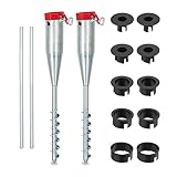 Relaxdays Bodenhülse, 2er Set, Sonnenschirm & Wäschespinne, zum Eindrehen, 25-55 mm Stangendicke, Bodendorn, silber/rot