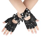 Leder Handschuhe, Punk Handschuhe, Fingerlose Lederhandschuhe, Schwarze Nietenhandschuhes, Fingerlos Rock Handschuhes, Gothic Schwarze Handschuhes mit Nieten(1 Paar)