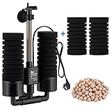 AQQA Aquarium Schwammfilter,3/5W Elektrischer Aquarium Filter,Leiser Tauchschaum Doppelschwammfilter für Biologische und Mechanische Filterung(S)