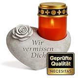 NECESITAS Grabschmuck Wetterfest | Herz als perfekte Grabdekoration | Deko-Gedenkstein mit LED-Grablicht | Herz Deko für den letzten Weg | Perfekt für den Todestag oder Allerheiligen
