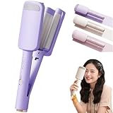 Hair Waver Crimper, Welleneisen für haare, 3-fach Barrel Beach Waves Lockenstab, 32mm Lockenstab Große Locken mit 4 Einstellbaren Temperaturen, Ionen Keramik Hair Curler für alle Haartypen (Lila)
