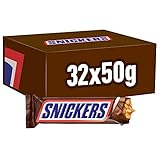 Snickers Schokoriegel Großpackung | Erdnüsse, Karamell | Fußball Snack | 32 Riegel in einer Box | (32 x 50g) | 50 g (32er Pack)