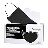 Wellsamed Wellsamask 50 Stück medizinischer Mundschutz Type IIR mit Gummizug, einfarbig Schwarz