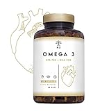 Omega 3 Kapseln, Hochdosiert mit 2000 mg Fischöl mit 700mg EPA und 500 mg DHA, Fischöl mit Vitamin E und den Omega 3 Fettsäuren. 120 Softgel-Kapsel reines Seefischöl N2 Natural Nutrition