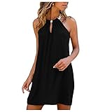 Schulterfrei Oberteil Damen Bluse Elegant Sexy Ärmellos Kleider Damen Sommerkleid Neckholder Kleid Frau Kurz Boho Kleid Damen Kurz Freizeitkleid Rundhals Halfter Shirtkleid T-Shirt Bluse Blusenkleid
