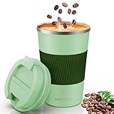 MOMSIV Thermobecher Isolierbecher, 13oz/380ml Rutschfest Edelstahl Travel Mug, Kaffeebecher aus Doppelwandig isoliert Vakuum auslaufsicher Reisebecher mit Deckel Kaffee-to-go Becher, Grün