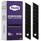 Filzada ® 50x Cuttermesser Klingen 18mm - Abbrechklinge/Messerklinge Carbonstahl - Black Ultrascharf
